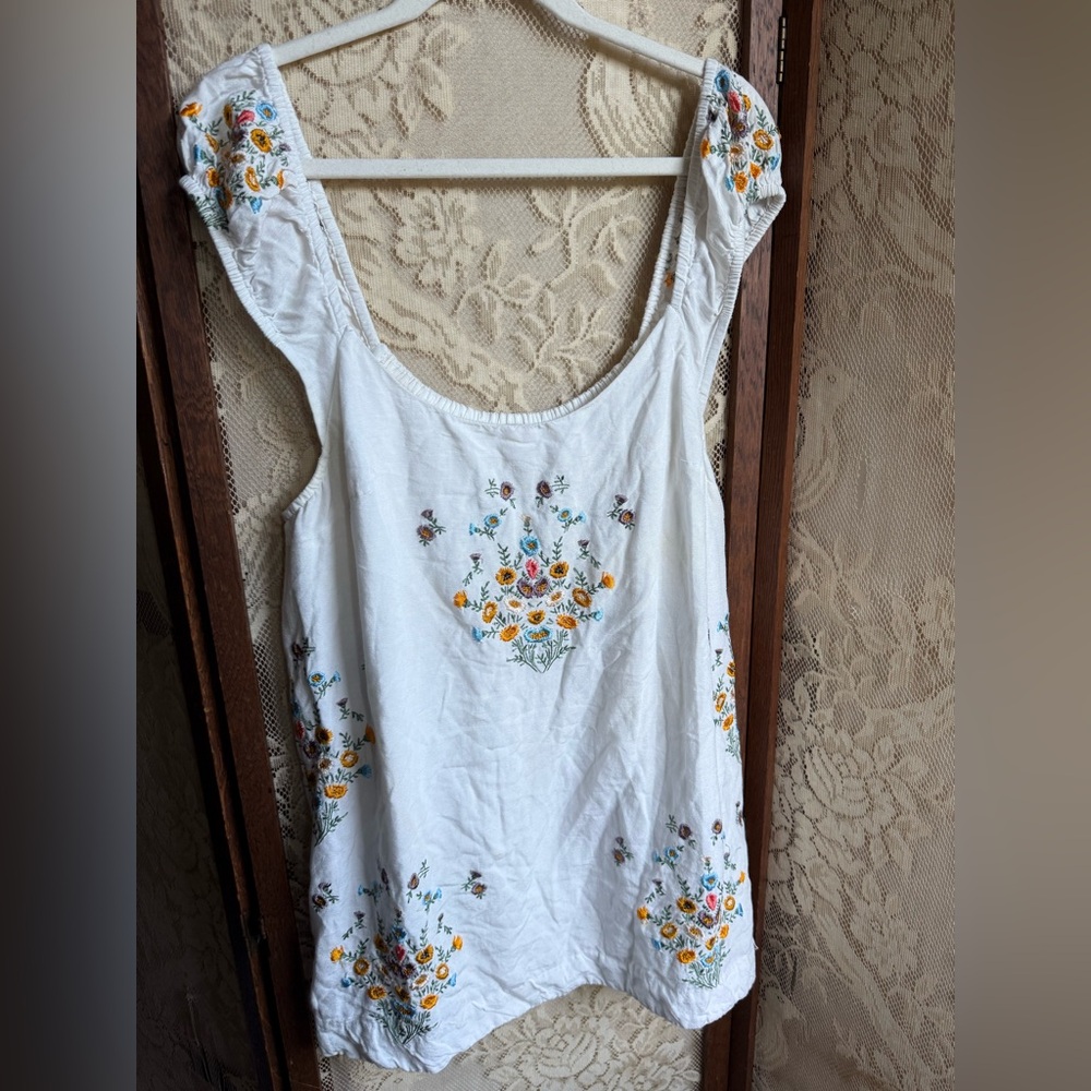 Free People White Floral Embroidered Dress